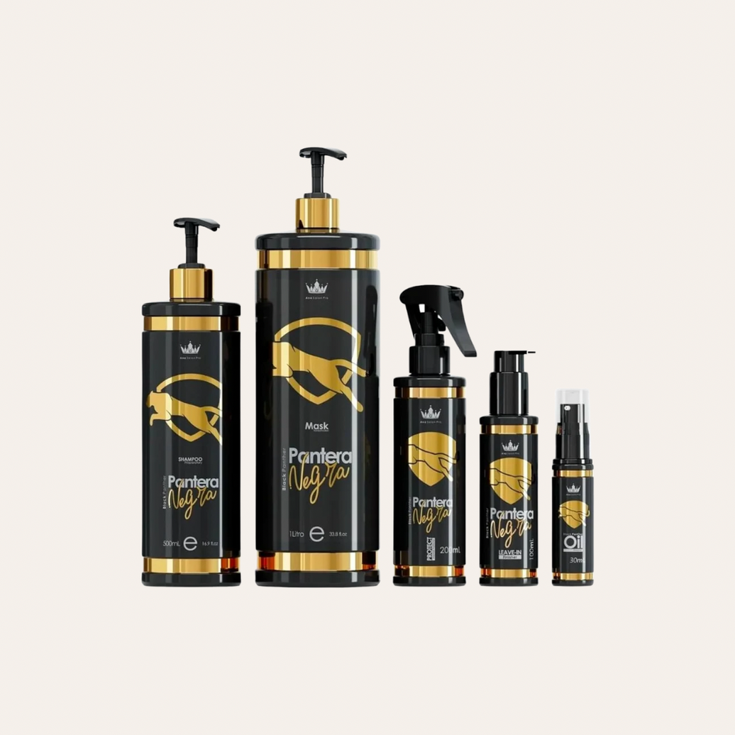 Kit completo Pantera Negra: alisado, shampoo y mascarilla para cabello liso