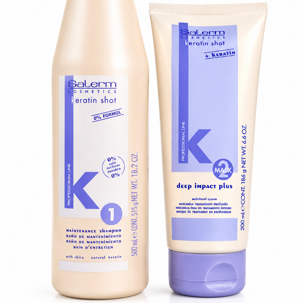 Kit Salerm Keratin Shot shampoo 500ml y mascarilla Deep Impact 200ml