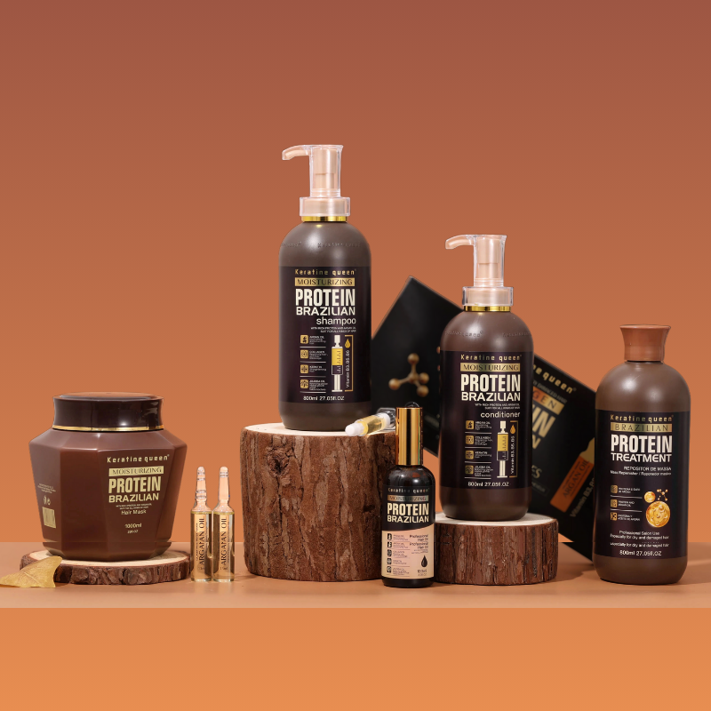 Full kit Brazilian Protein (shampoo 800 ml, acondicionador 800ml, mascarilla 1kg y serum 100ml)