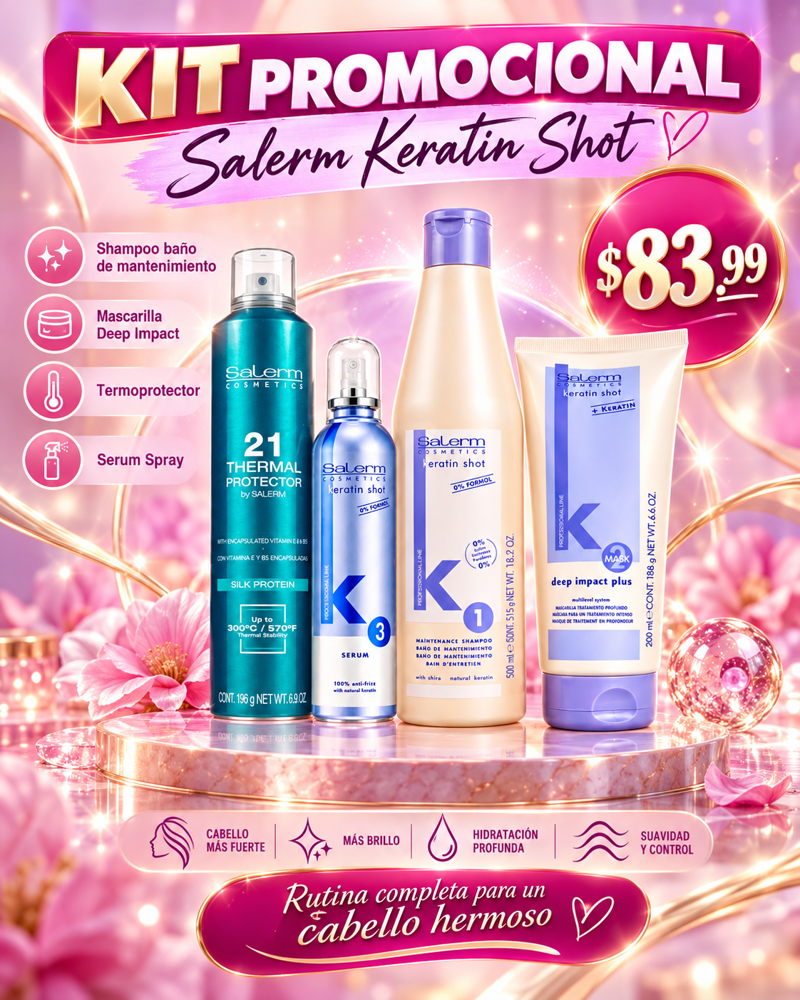Kit Salerm Keratin Shot | Hidratación, Brillo y Control del Frizz (Copia)