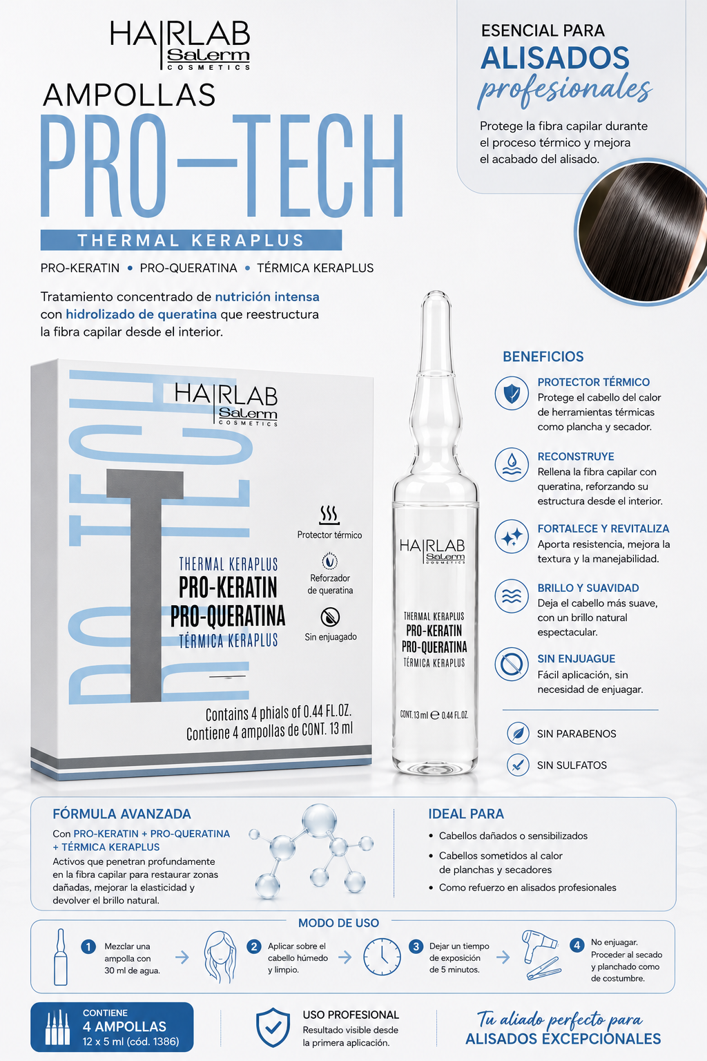 Salerm HairLab Pro-Queratina Térmica KeraPlus – Ampollas Reparadoras 4x13ml