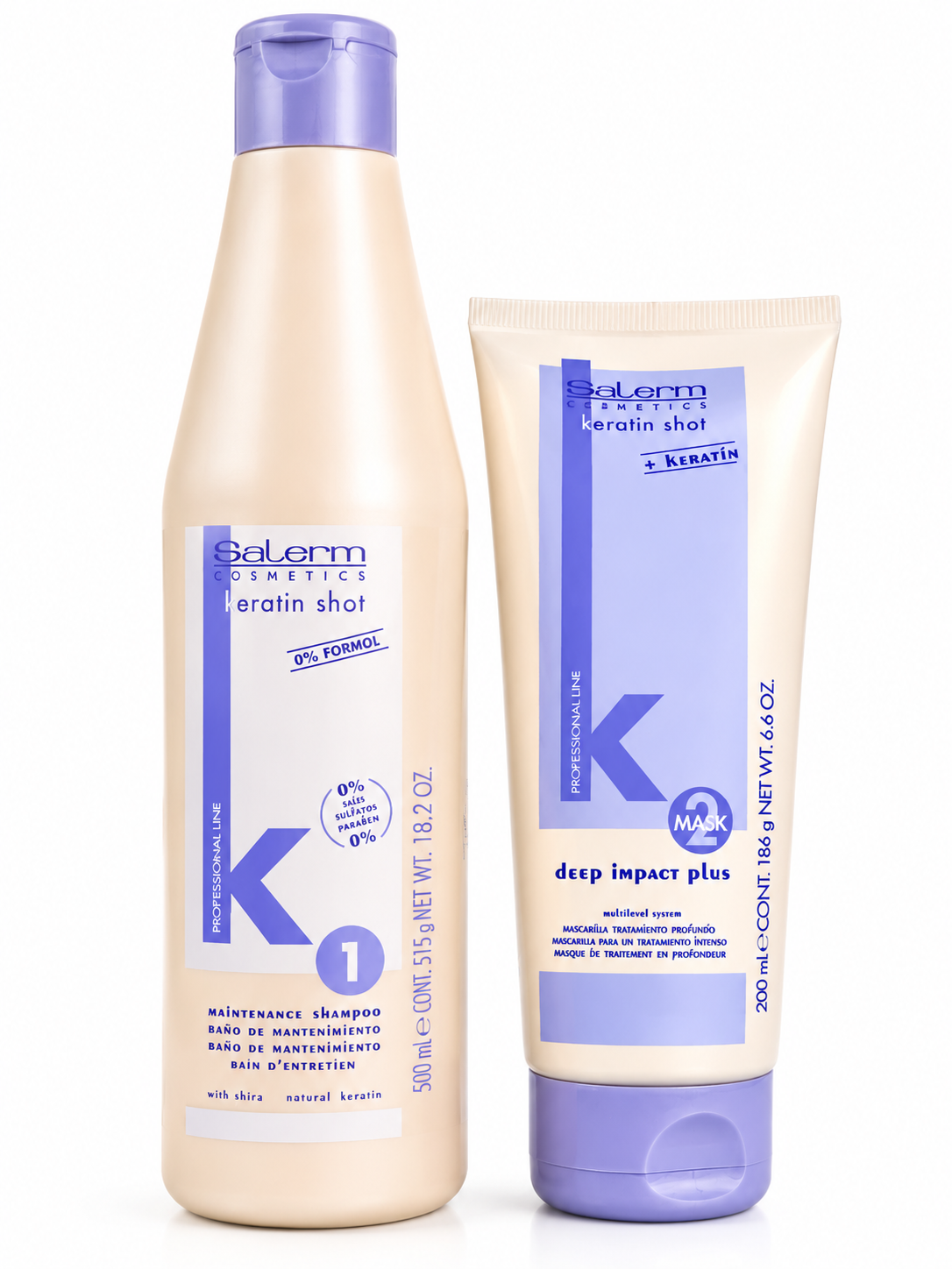 Kit Salerm Keratin Shot – Shampoo 500 ml + Mascarilla Deep Impact Plus 200 ml